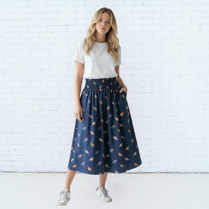 Sutton Skirt | Navy Bird