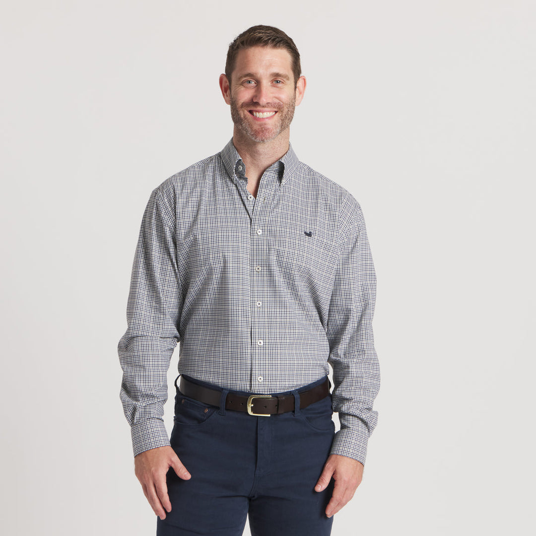 Dyer Performance Gingham Dress Shirt / Navy & Dark Green