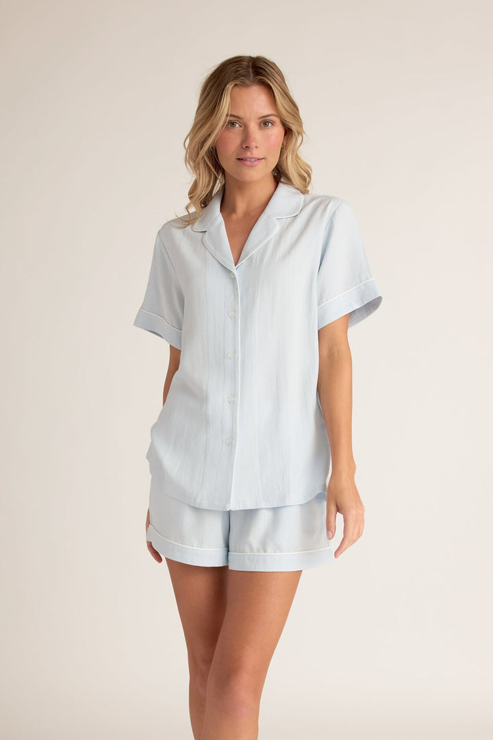 Faceplant Dreams Linen Button-Up Shirt | Sky