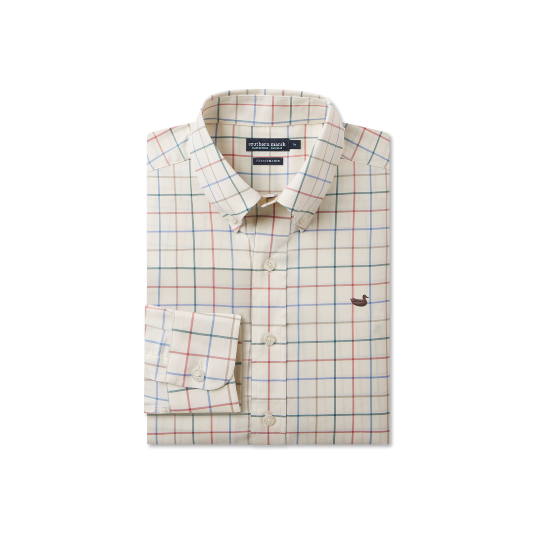 Southern Marsh Lockhart Windowpane Performance Dress Shirt | Burnt Orange &amp; Tan