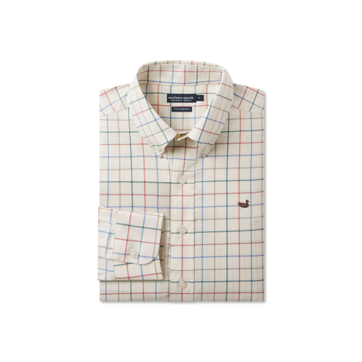 Southern Marsh Lockhart Windowpane Performance Dress Shirt | Burnt Orange &amp; Tan