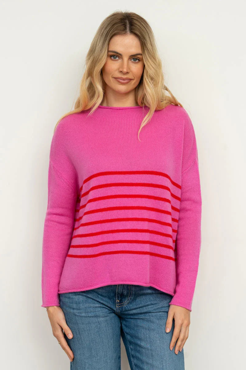 Smith Crew Wool/ Cashmere | Hot Pink &amp; Red
