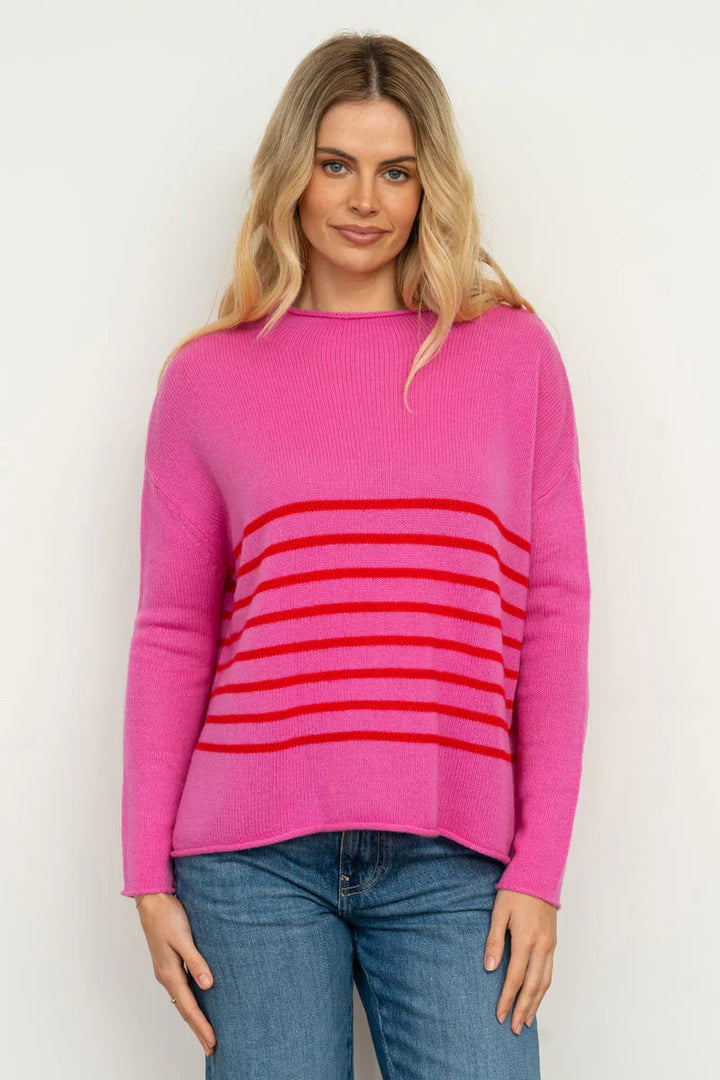 Smith Crew Wool/ Cashmere | Hot Pink &amp; Red