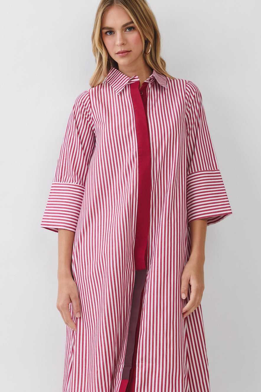 Stripe Collared Maxi Shirt Dress | Crimson