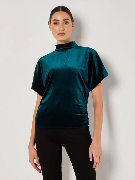 Velvet High Neck Ruched Side Top *