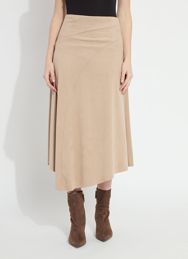 Lysse Azalea Asymmetric Hem Vegan Suede Skirt | Salted Caramel