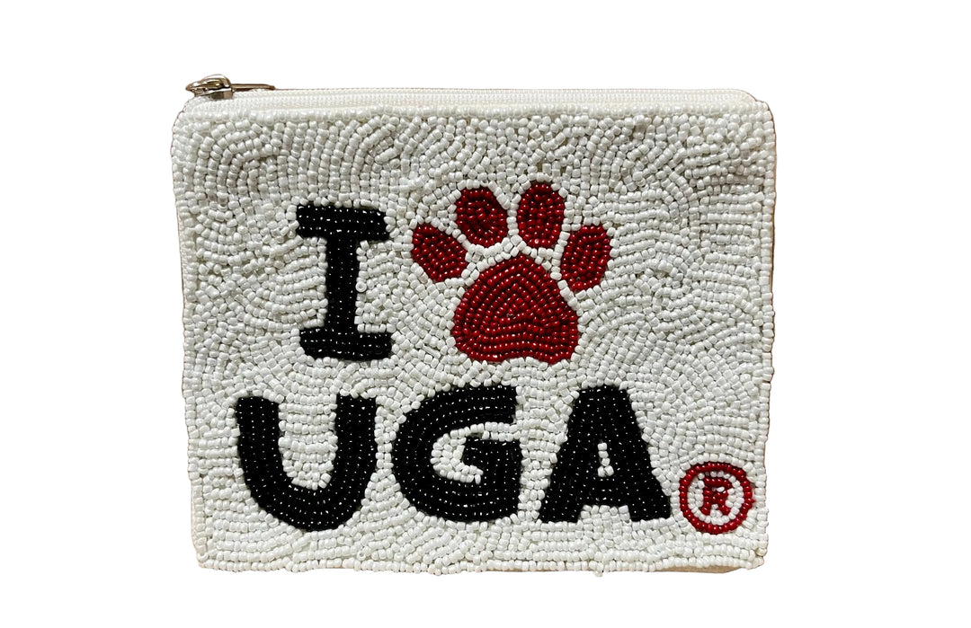 La Chic Georgia Bulldogs Beaded Coin Pouch | White