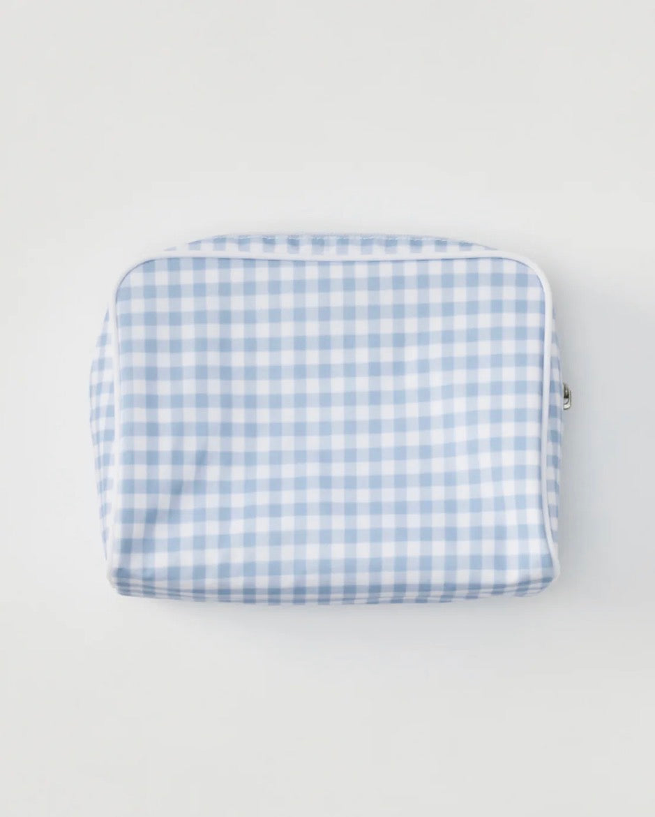 Weezie Medium Patterned Toiletry Bag Light Blue Gingham
