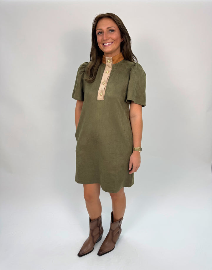 Short Sleeve Suede Dress