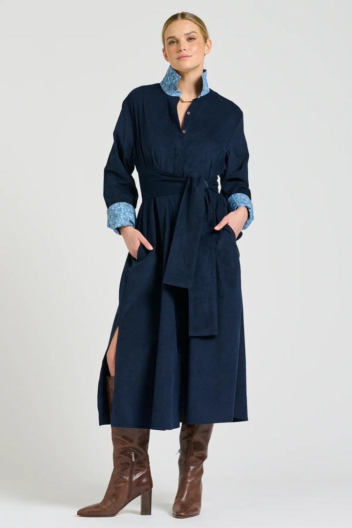Amelie Long Line Shirt Dress | French Navy Pincord