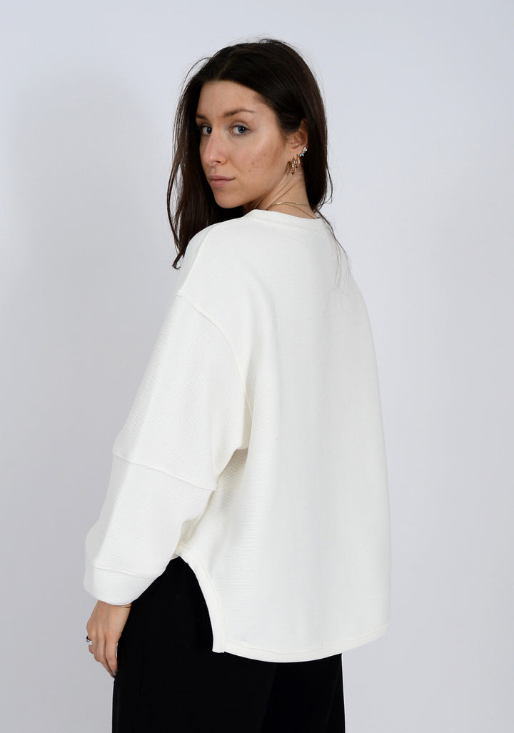 Lucina Ottoman Soft Knit Long Sleeve Top / Calla Lily