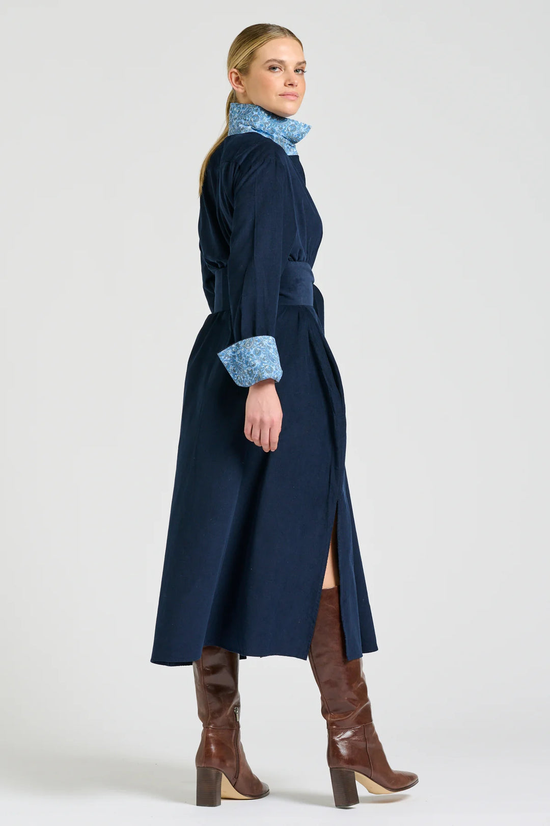 Amelie Long Line Shirt Dress | French Navy Pincord