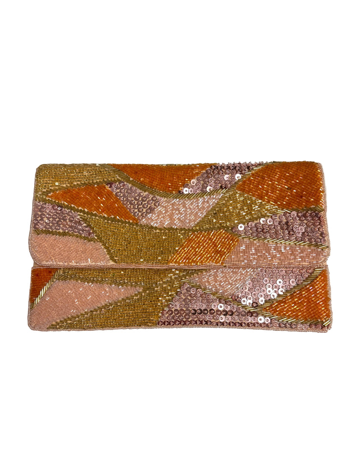 Gold/ Pink Wave Beaded Clutch