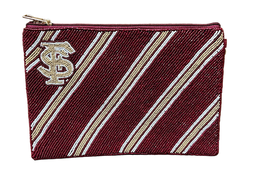 La Chic FSU Burgundy Stripe Beaded Crossbody Bag