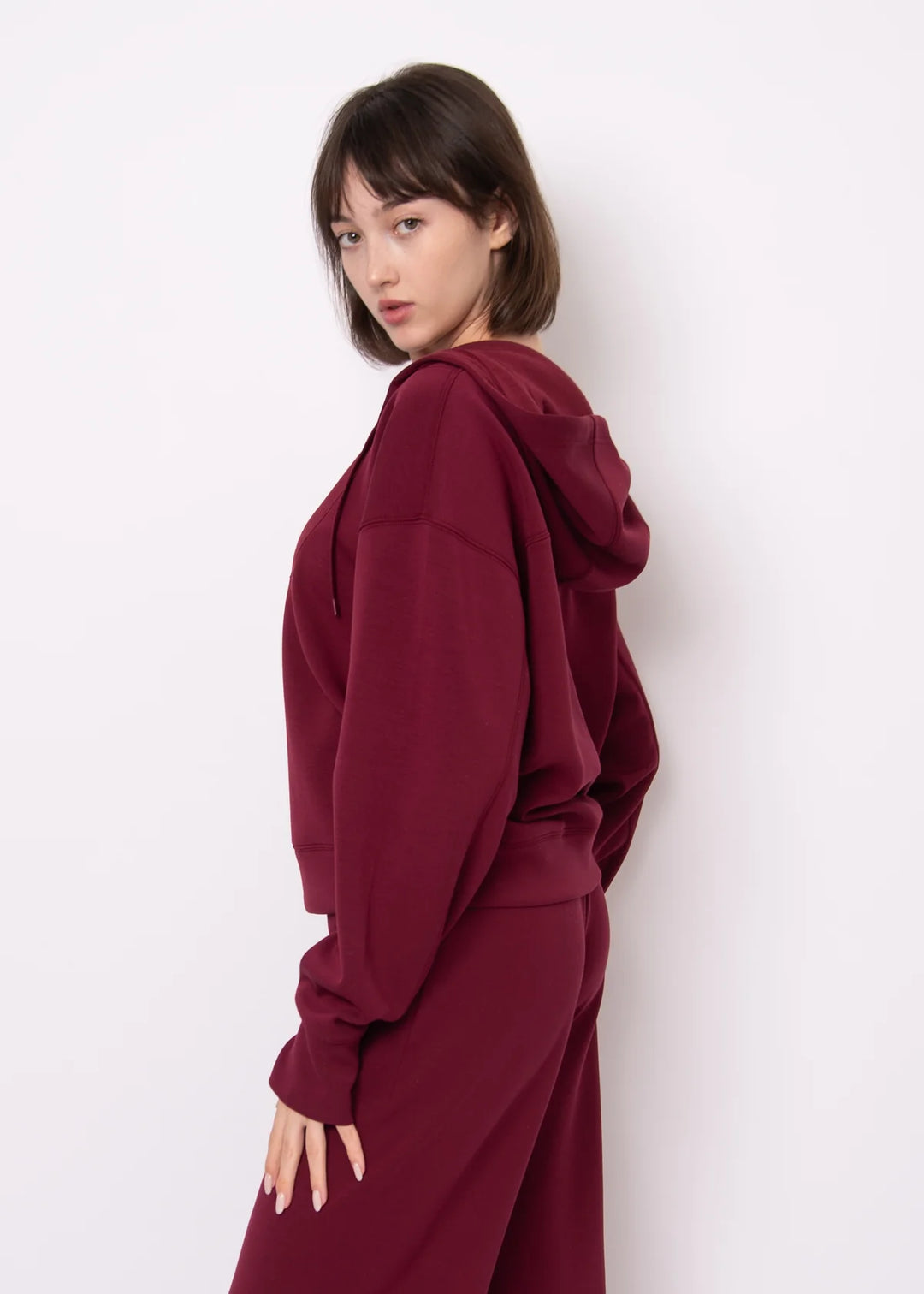 Sallie Soft Knit Longsleeve Snap Front Hoodie | Oxblood