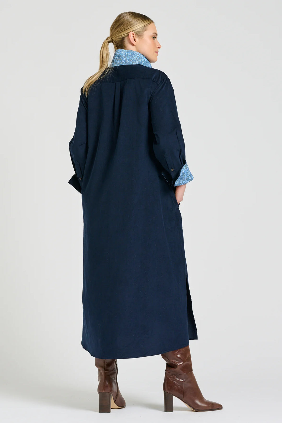 Amelie Long Line Shirt Dress | French Navy Pincord