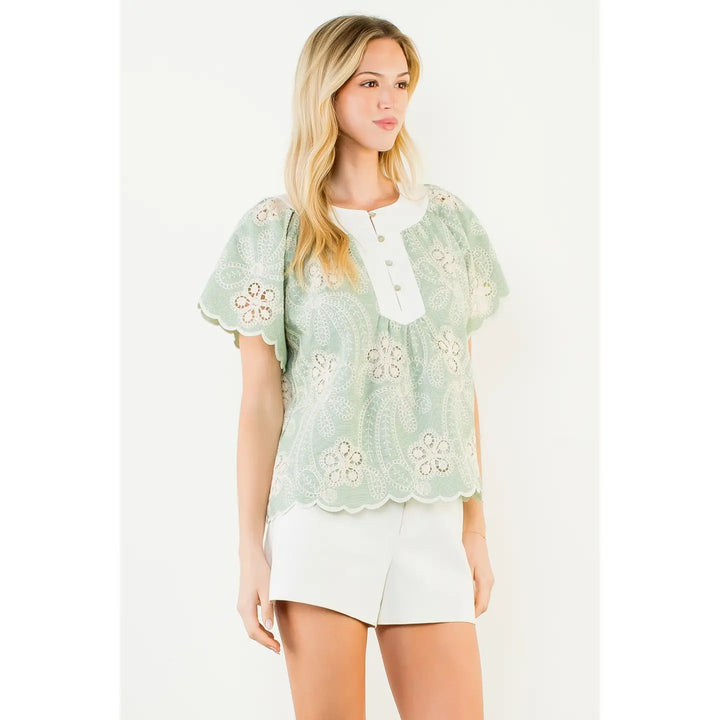 Short Sleeve Lace-Like Pattern Top