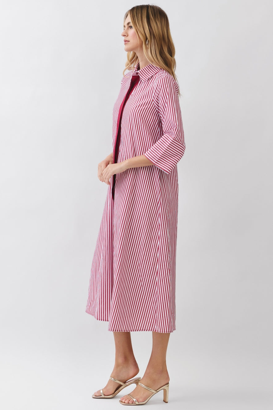 Stripe Collared Maxi Shirt Dress | Crimson