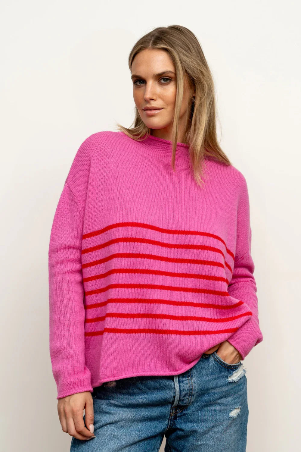 Smith Crew Wool/ Cashmere | Hot Pink &amp; Red
