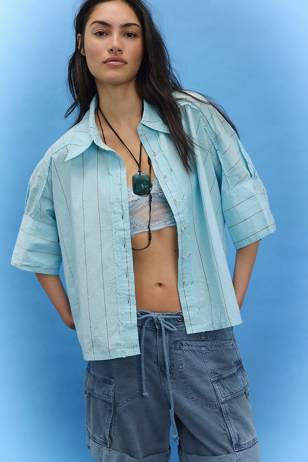 We The Free Seaside Cotton Stripe Shirt: Sky Combo