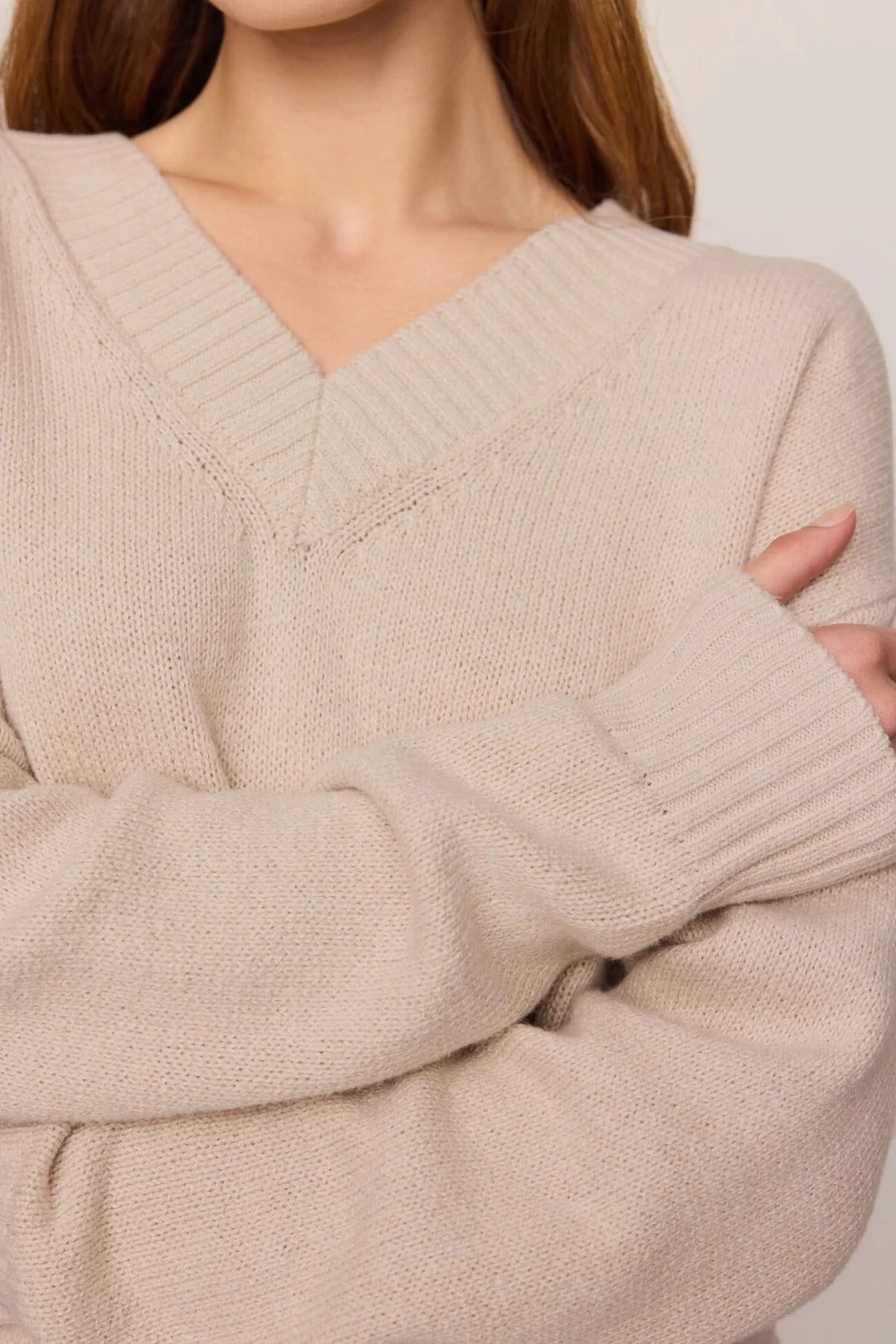 Cloud Spun V-Neck Sweater | Frosted Pearl
