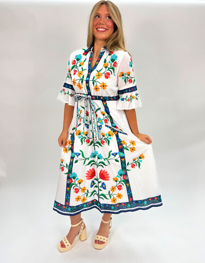 Cape Midi Dress Fiore White Placement