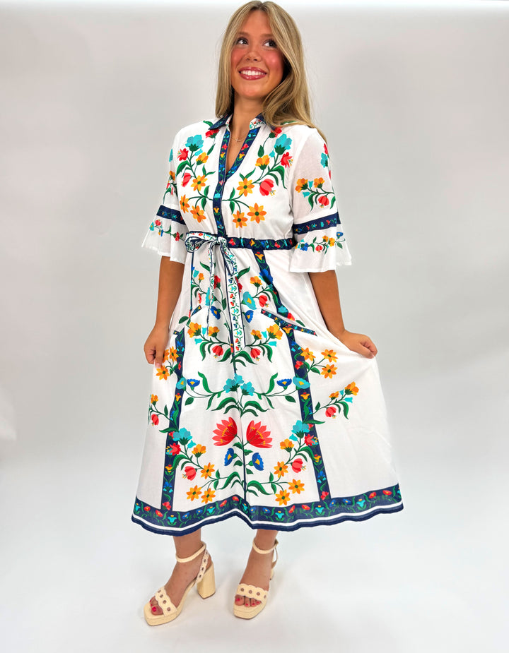 Cape Midi Dress Fiore White Placement