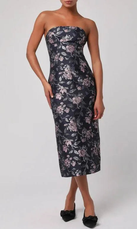 Perla Jacquard Strapless Midi Dress