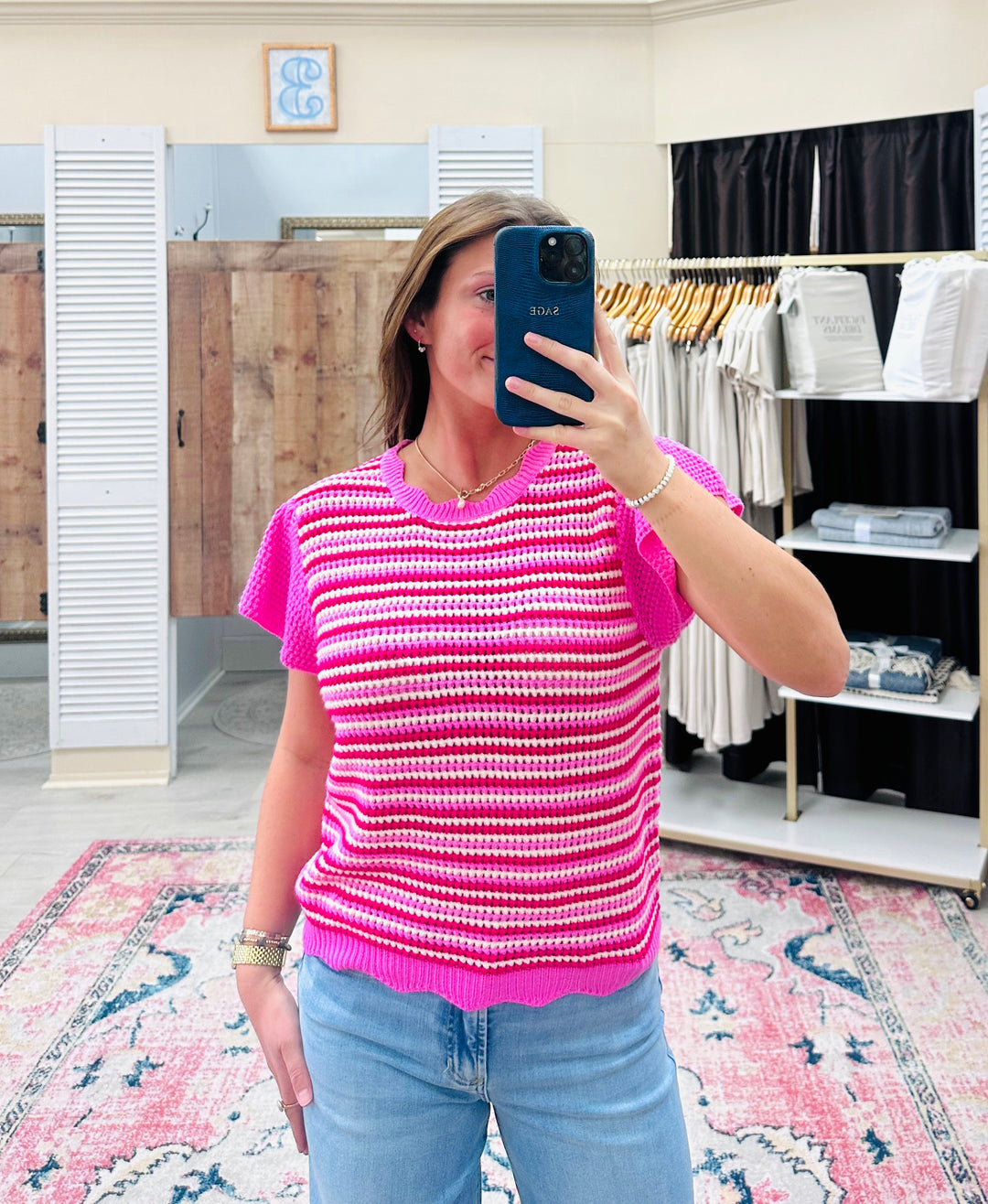 THML Pink Scallop Detail Knit Top