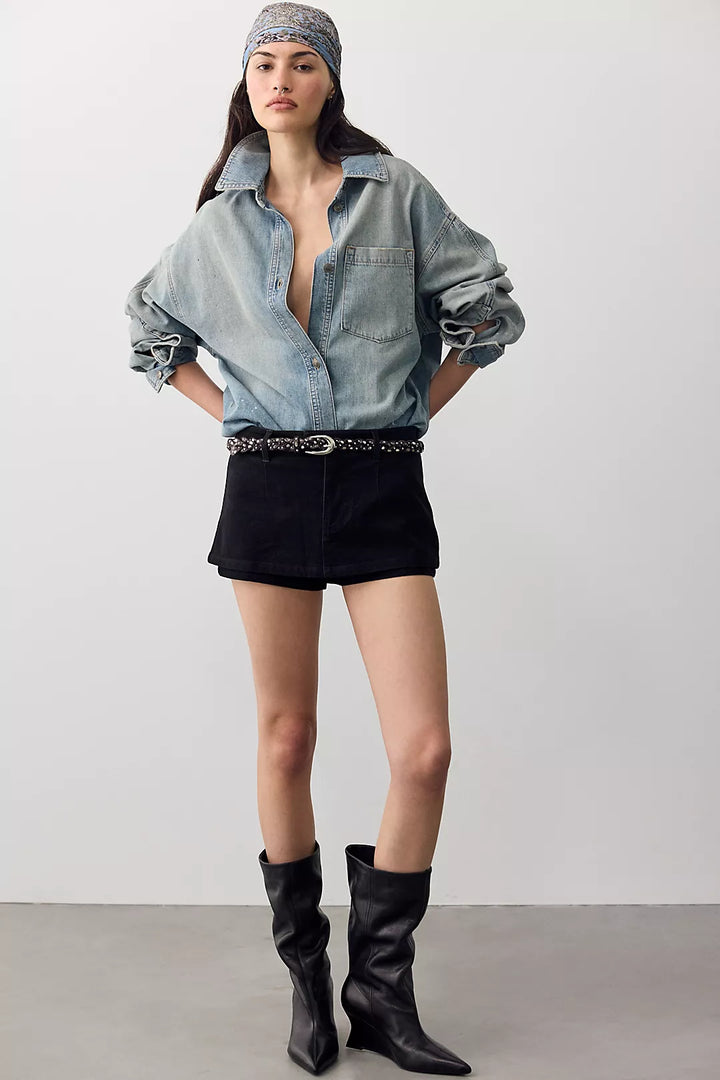 Gallivanting Suede Skort in Black