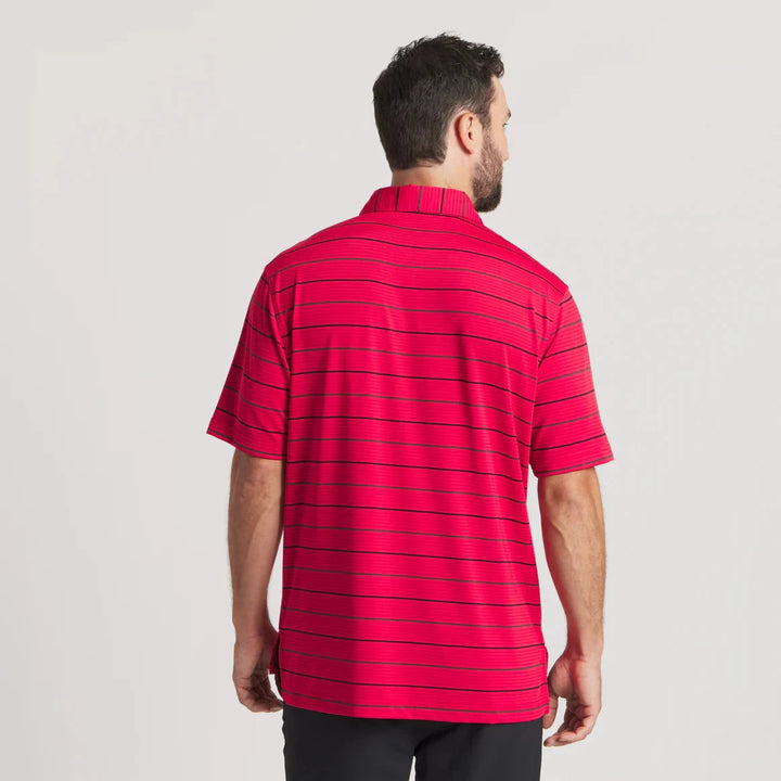 Gridiron Stripe Performance Polo- Red and Charcoal