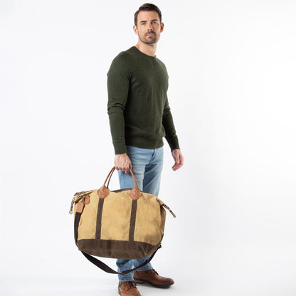 Waxed Canvas Weekender Bone with Olive Trim *