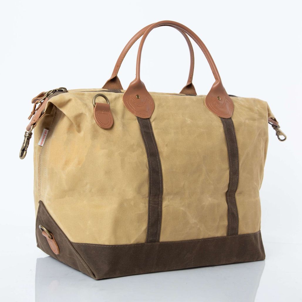 Waxed Canvas Weekender Bone with Olive Trim *