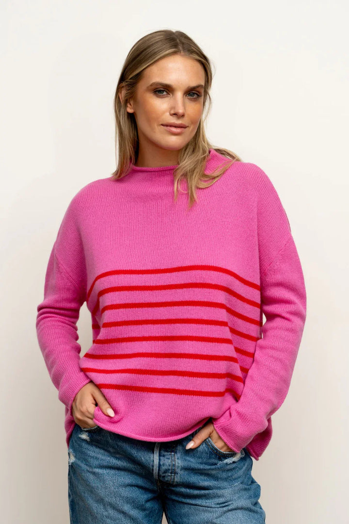 Smith Crew Wool/ Cashmere | Hot Pink &amp; Red