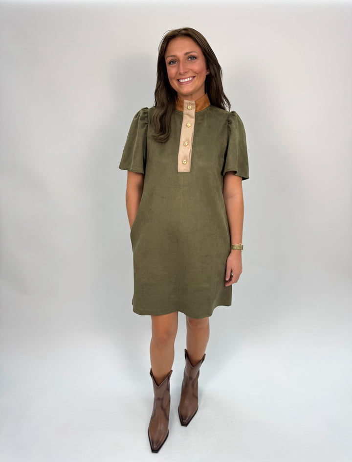 Short Sleeve Suede Dress