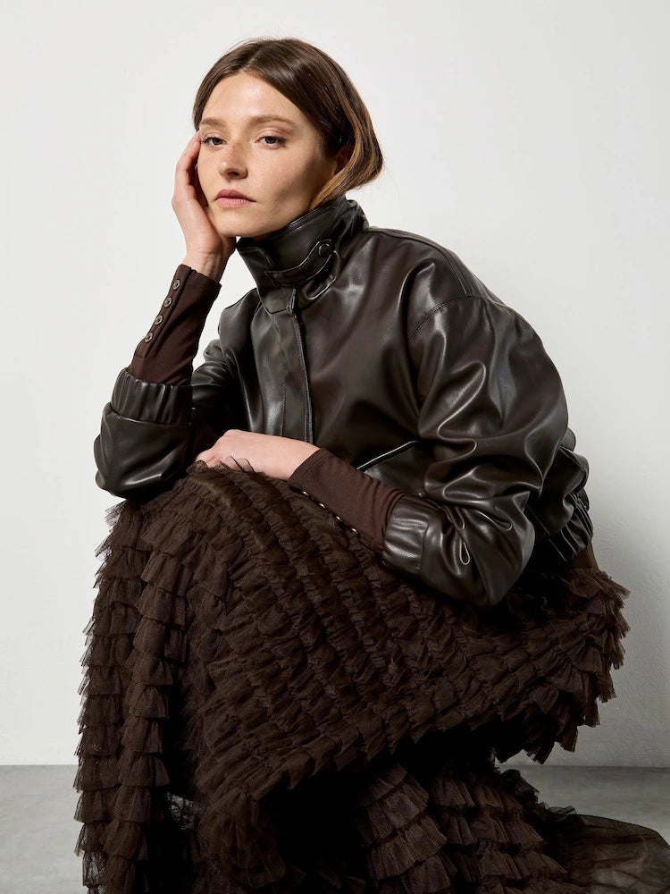 Multi Tiered Tulle Maxi Skirt | Brown