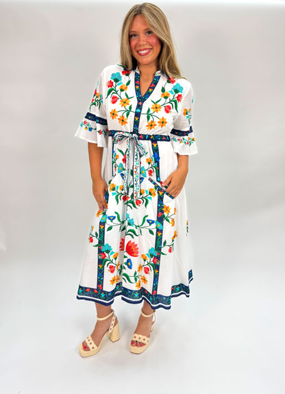 Cape Midi Dress Fiore White Placement