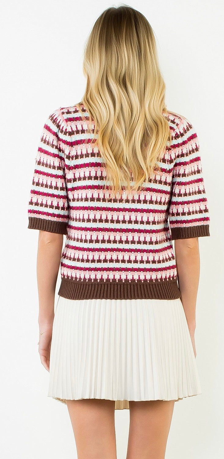 Short Sleeve Knitted Top | Brown