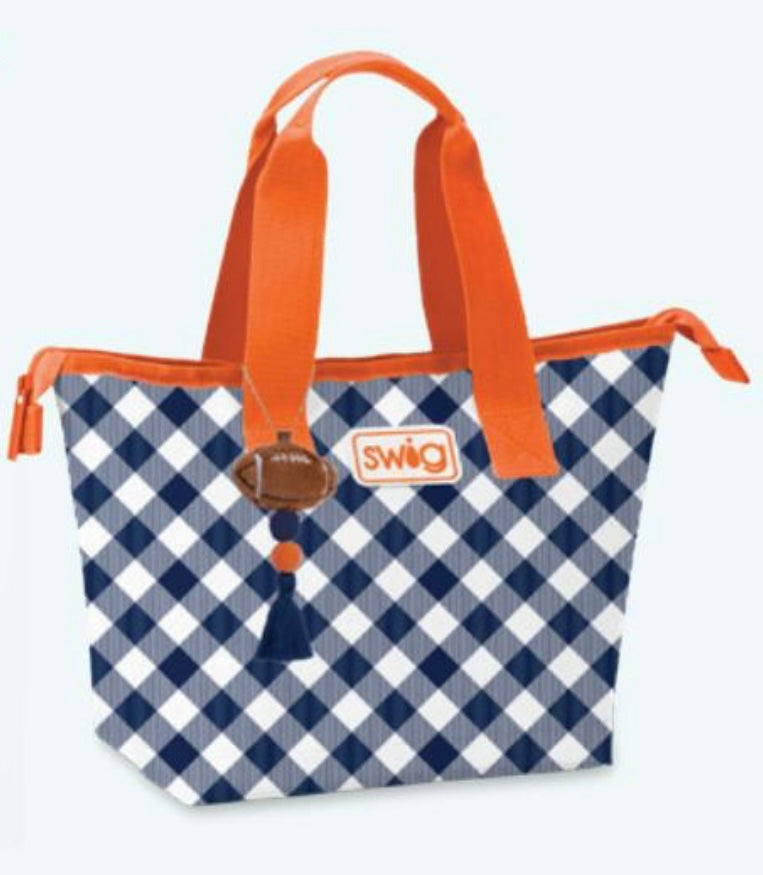 Swig Life Gameday Gingham Navy + Orange Lunch Bag