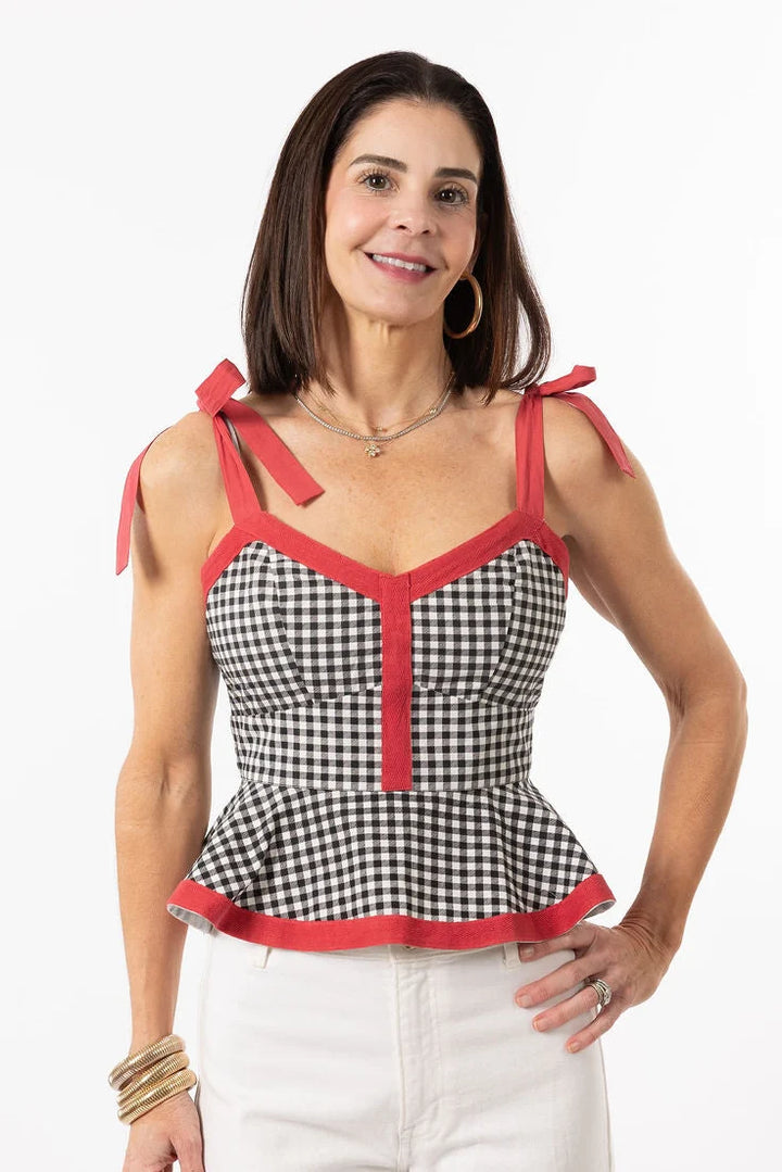 Addie Tie Top | Black Gingham/ Red