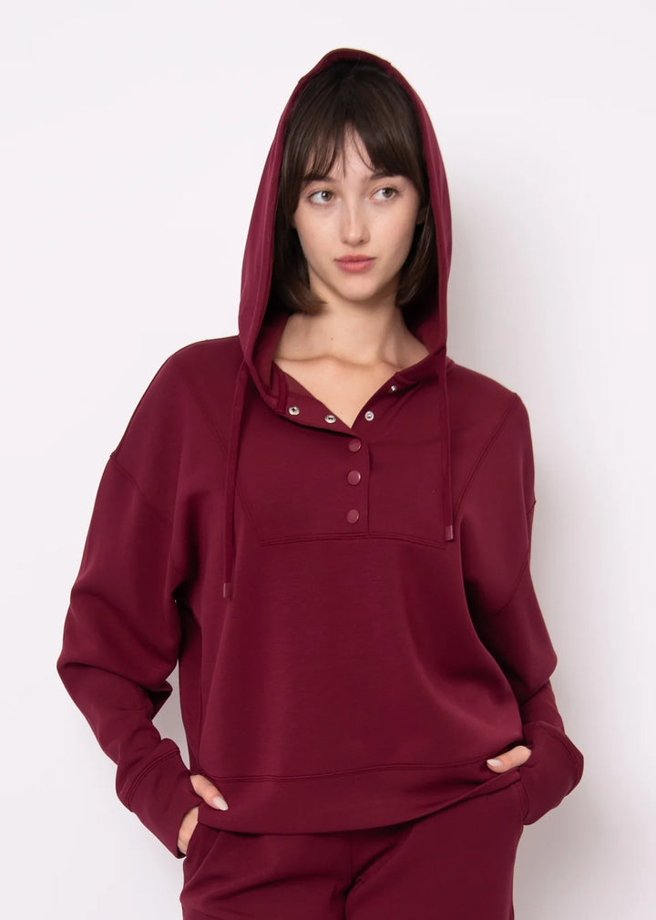 Sallie Soft Knit Longsleeve Snap Front Hoodie | Oxblood
