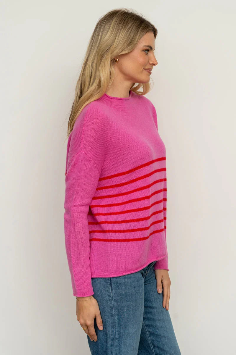 Smith Crew Wool/ Cashmere | Hot Pink &amp; Red