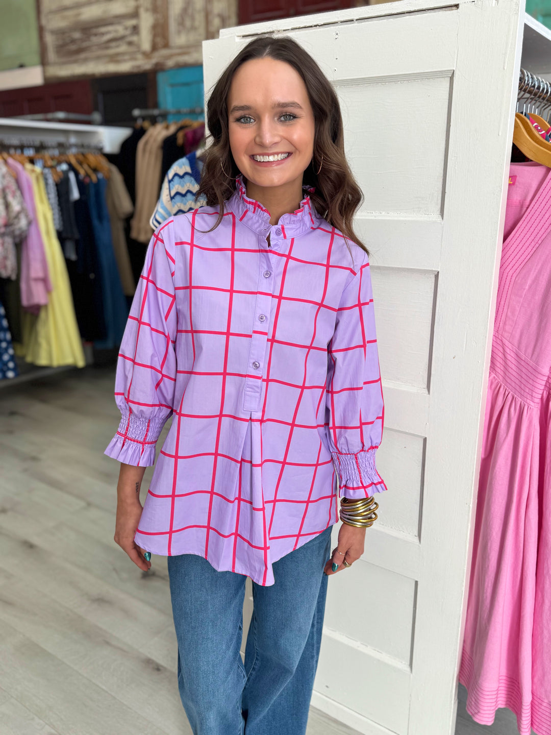 Kimberly Park Top Lavender and Red