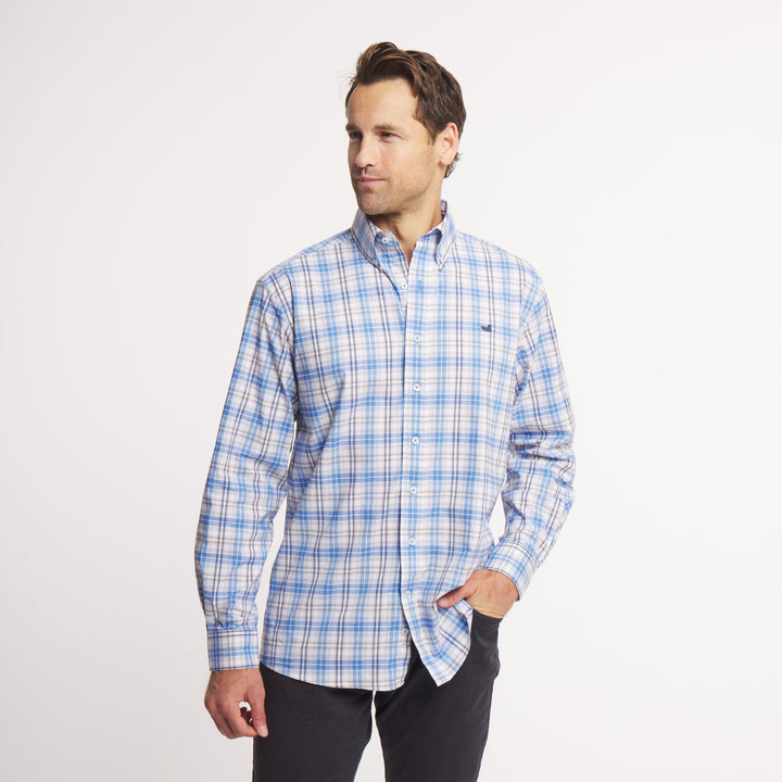 Southern Marsh Highlands Lattice Performance Dress Shirt | French Blue &amp; Navy