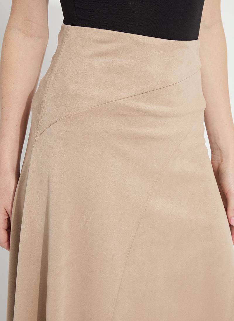 Azalea Asymmetric Hem Vegan Suede Skirt | Salted Caramel