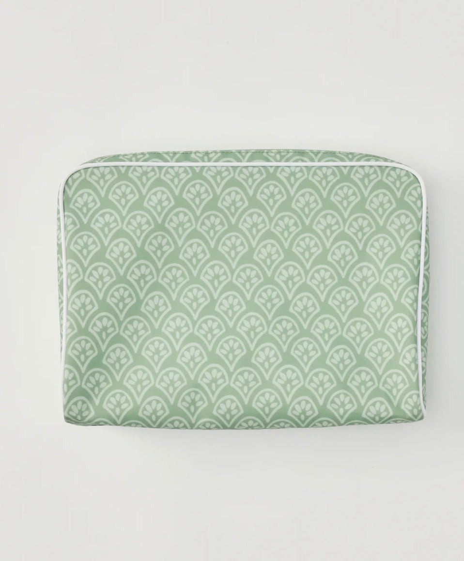 Weezie Large Patterned Toiletry Bag Green Block Print