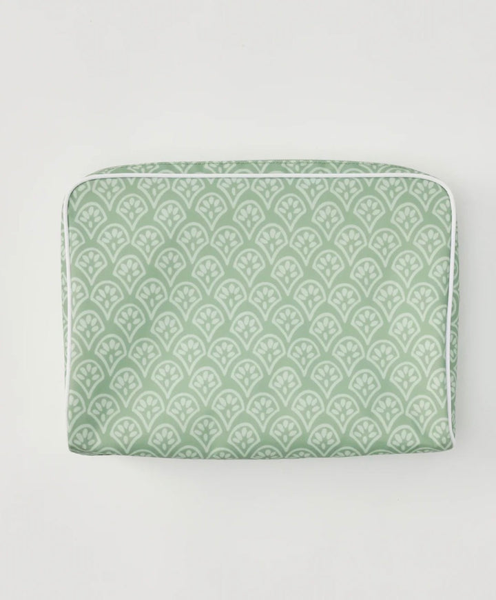Weezie Large Patterned Toiletry Bag Green Block Print