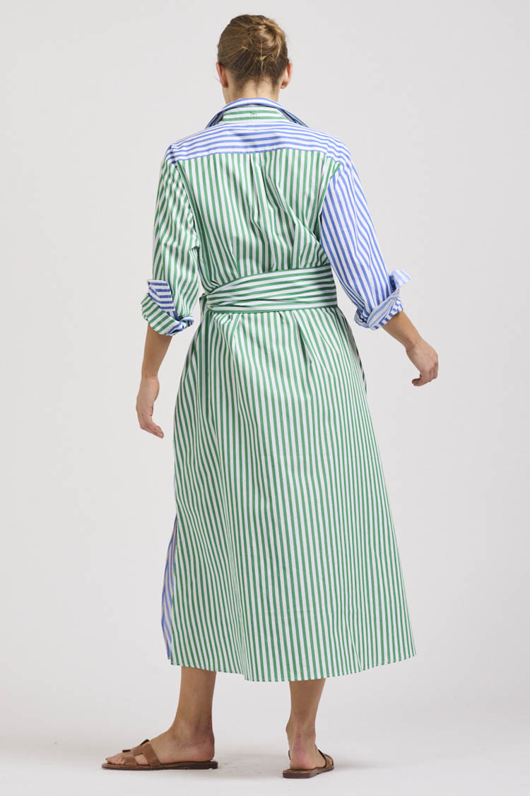 The Luna Over sized  Long Shirtdress | Blue and Green Stripe