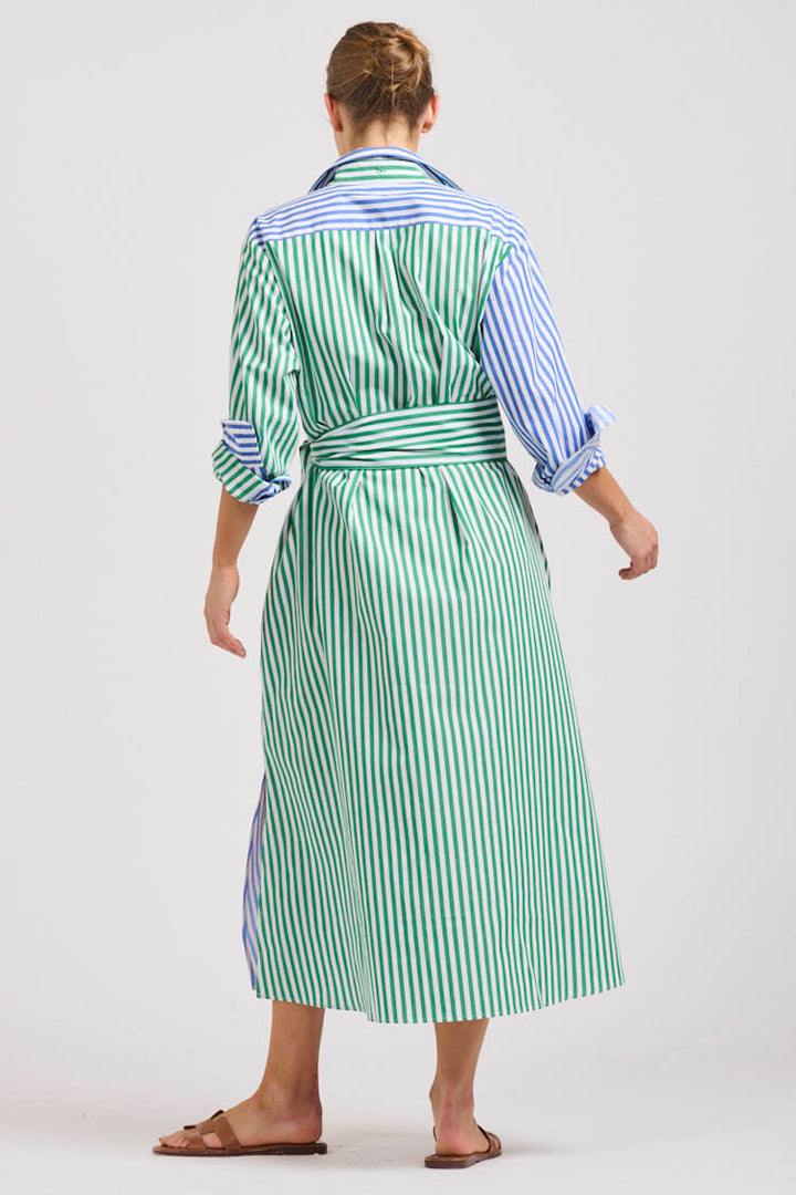 The Luna Over sized  Long Shirtdress | Blue and Green Stripe