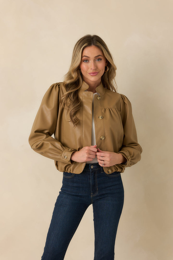 Ashland Vegan Leather Jacket | Caramel